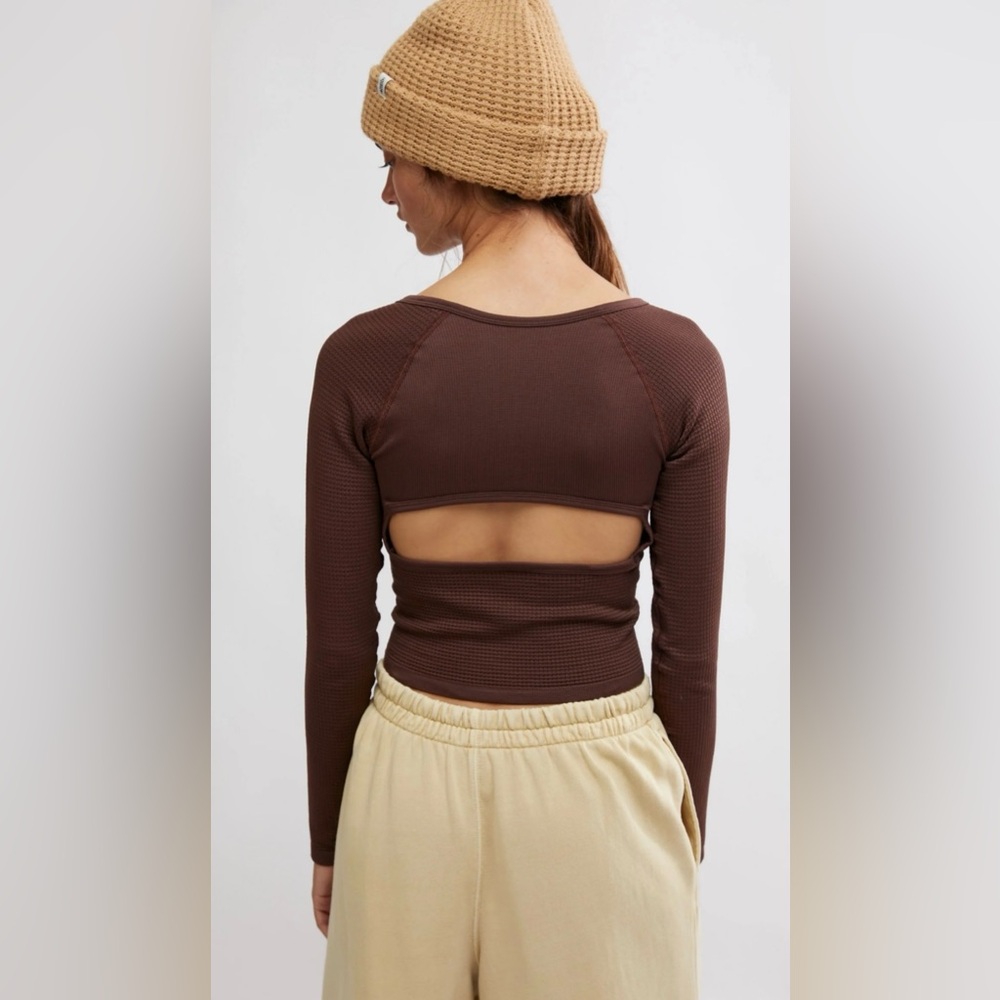FP Movement by Free People Brown Ribbed Henley Long Sleeve Top - Picture 3 of 4